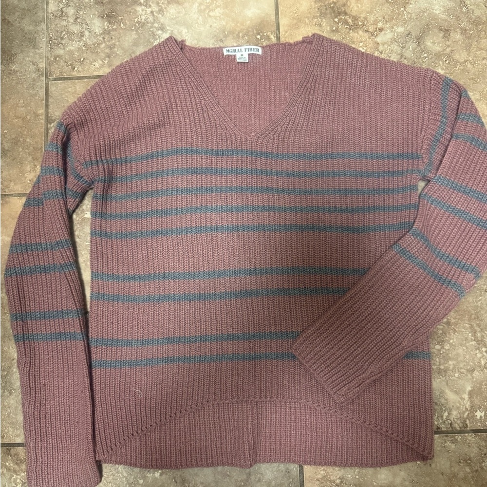 Moral Fiber V-Neck Sweater - Mauve and Teal